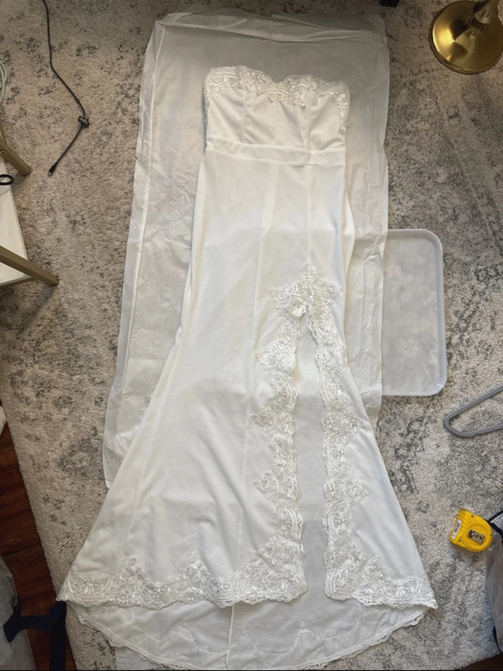 Fashion Nova White Strapless Maxi Dress with Lace Trim